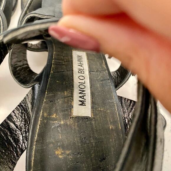Manolo Blahnik Leather Gladiator Sandals Stiletto Heels Black 40.5 Multistrap - Picture 11 of 14